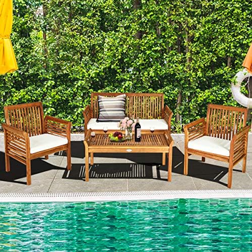 Tangkula 4 Piece Outdoor Acacia Wood Sofa Set - Image 4