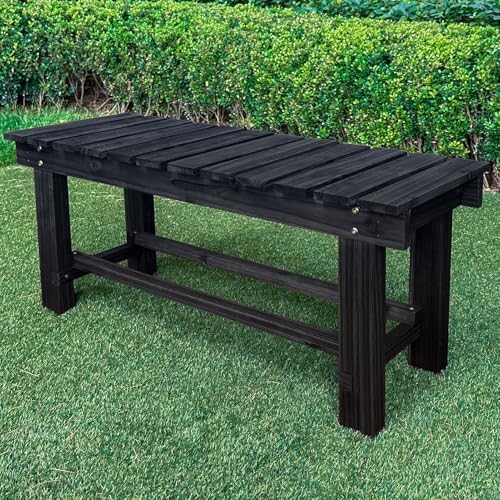 Outdoor Garden Wood Bench, 35.5" Backless Weatherproof Bench Black by LSPYYDS