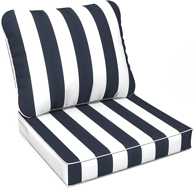 LVTXIII Outdoor Deep Seat Cushion Patio Seat and Back Cushion Set Seasonal Chair Cushion with Removable Cover and Adjustable Buckle for Home and Garden, 22"x22"x4", Cabana Navy