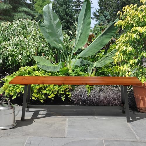 VINGLI Outdoor Wooden Bench, 45” 2-Person Backless Dining Bench, Weatherproof - Image 2