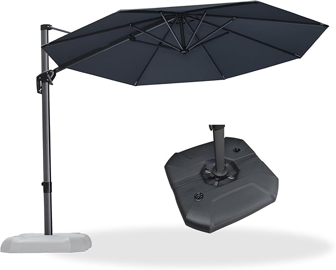 PURPLE LEAF 10 Feet Patio Umbrella with Base Outdoor Cantilever Round Umbrella Aluminum Offset Umbrella with 360-degree Rotation for Garden Deck Pool Patio, Grey