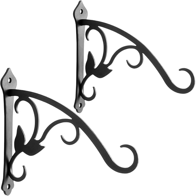 2 Pcs 8-Inch Decorative Iron Lantern Hooks for Wall Hanging Mason Jar Sconces Outdoor Solar Lights, Black