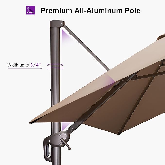 PURPLE LEAF 8 Feet Cantilever Patio Umbrella Square Umbrella with 360° Rotation and Aluminum Offset Hanging Outdoor Umbrella for Pool Garden Backyard Deck, Taupe