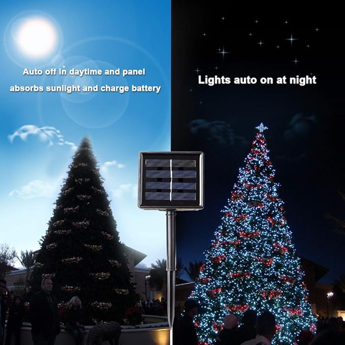 Toodour Solar Christmas Lights, 72ft 200 LED 8 Modes Outdoor Christmas String Lights, Waterproof Solar Fairy Lights for Christmas Tree, Fence, Holiday, Party, Balcony, Christmas Decor - White