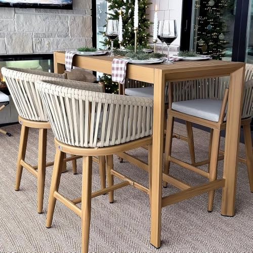 PURPLE LEAF Outdoor Patio Counter Stool Set of 2 Woven Rattan Teak Aluminum - Image 3