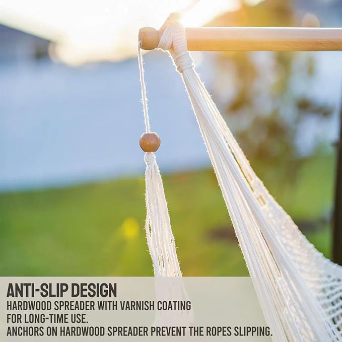 JoyView Hammock Chair with Spreader Bar Caribbean Hammock Swing Chair 300 LBS Weight Capacity XL Rope Hanging Chair for Outdoor Indoor Garden Yard - Blue