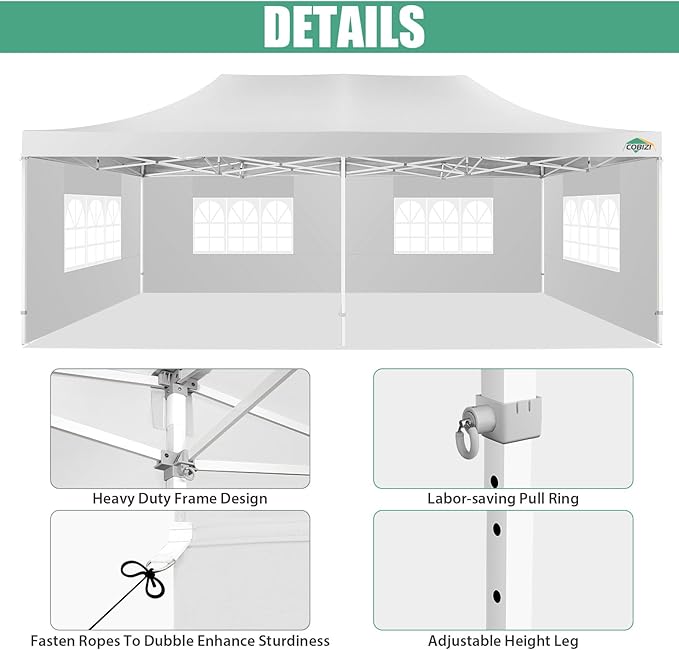 COBIZI 13x26 Pop Up Tent 13x26 Canopy with Sidewalls Heavy Duty Canopy Party Tent for Parties, Outdoor Wedding Large Event Tent Wind Waterproof UPF 50+ Ez Up in Garden Lawn with Roller Bag, White