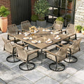 9pc Patio Dining Set, 57.5" Square Metal Table, 8 Swivel Chairs by MIXPATIO