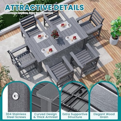 Dining Table Set, 7-Piece HDPE Outdoor Dining Set - Image 6