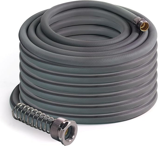 5/8’’ Heavy Duty Garden Hose 100 ft – Outdoor Hybird Water Hose with Solid Fitting - Flexible, Kinkless, Lightweight Garden Hose for Lawn Watering, Car Washing - Burst 500 Psi (Grey,100 ft)