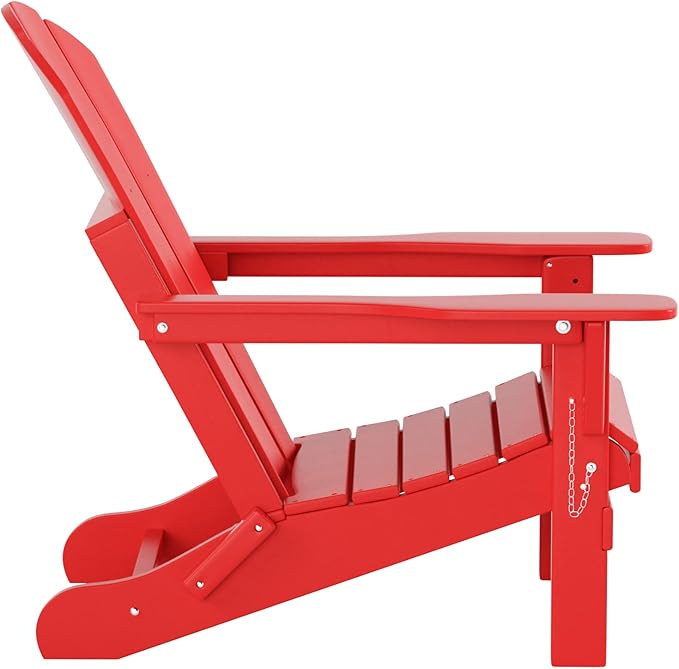 WO Home Furniture Adirondack Chairs Table Set of 3 PCS Outdoor Folding Chairs Coffee Table Weather/UV Resistant for Lawn, Garden, Bon Fire, Balcony (Red)
