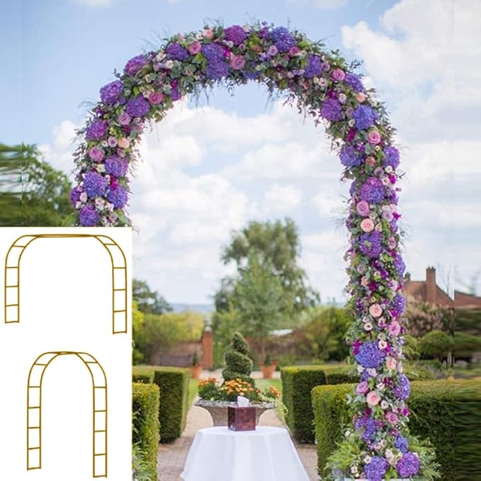 Adorox Metal Garden Arch Trellis for Climbing Plants 7.8ft Outdoor Arch Wedding Halloween Christmas Vine Trellis Pumpkin Archway Assemble Freely 2 Sizes Gold