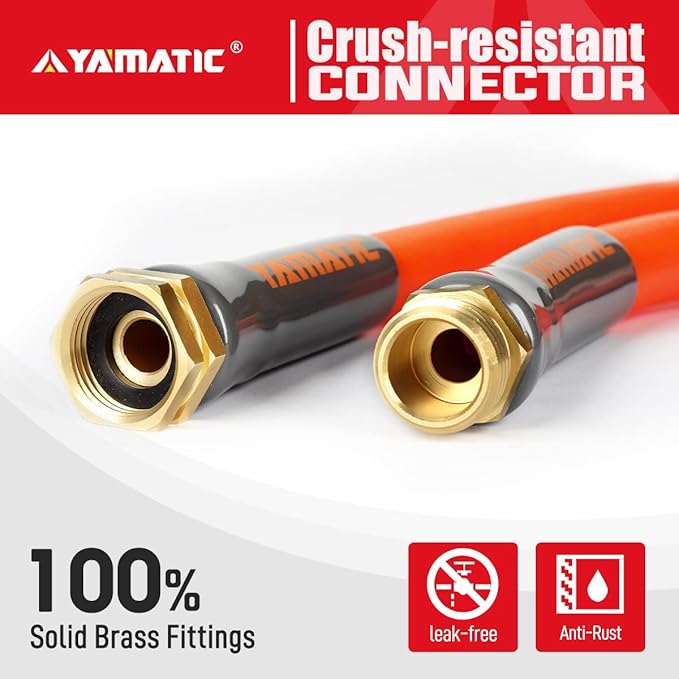 YAMATIC Female to Female Short Garden Hose 5/8 in x 10 ft, 2 in 1 Dual Use Heavy Duty Leader Hose with Solid Brass Connector, All-Weather Water Hose, Burst 600 PSI