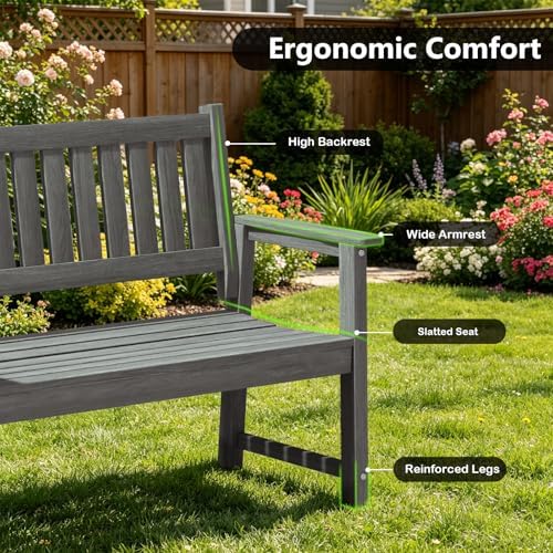 All Weather Poly Lumber Outdoor Garden Bench, Light Gray - Image 6