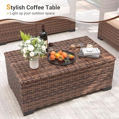 UDPATIO Outdoor Storage Table Patio Coffee Table All Weather Wicker Side Table - Image 5