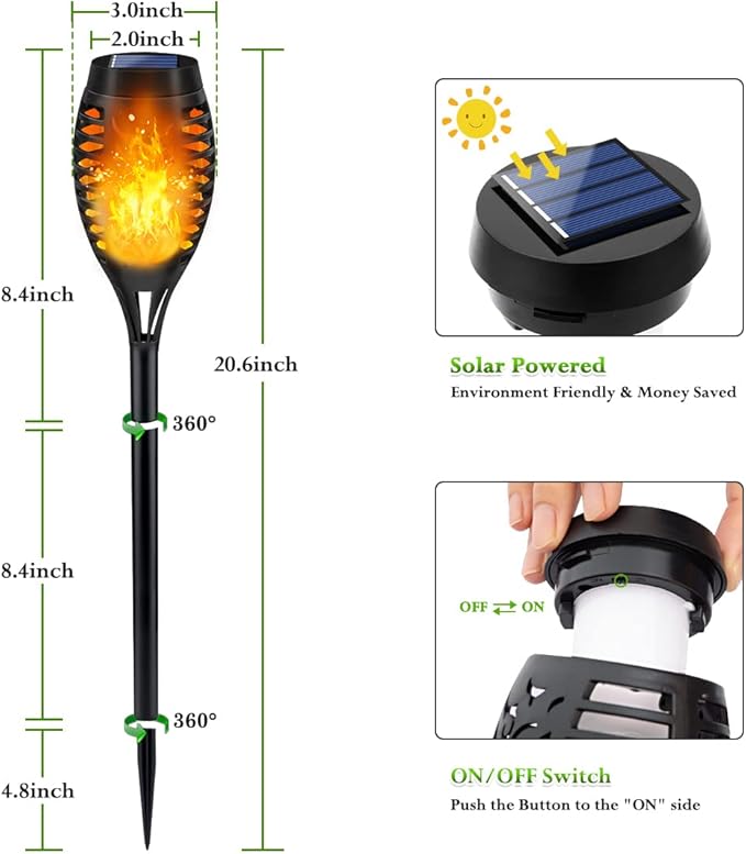 Outdoor Solar Lights, 6Pack Solar Torch Light with Flickering Flame, Garden Lights Waterproof for Outdoor Decor, Tiki Torches for Outside, Luces Solares para Exteriores Pathway Yard Garden Decor