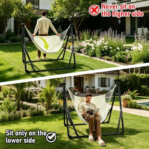 2-in-1 Hammock Chair, Foldable Steel Stand Indoor Outdoor Swing Bag - Image 6