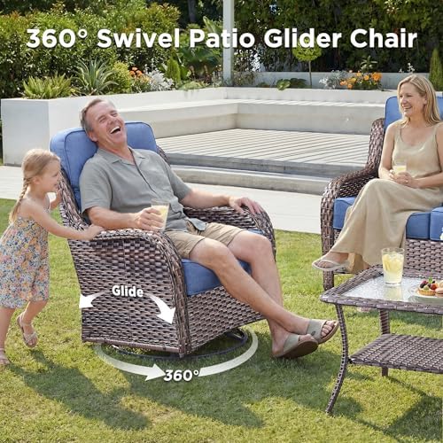 Luxury Outdoor Swivel Rocker Patio Chairs-4 Pieces High Back Swivel Rocker - Image 3