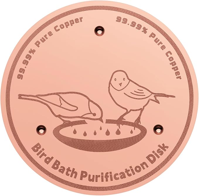 1-Pack 99.99% Pure Copper Bird Bath Purification Disk,Copper Disc with Stable Triple-Point Support,Fits All Outdoor Bird Baths(Round)