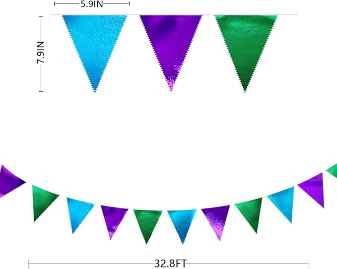 Blue Green Purple Party Decorations Metallic Fabric Triangle Pennant Banner Flag Bunting for Men Boys Video Game Theme Birthday Graduations Retirement Wedding Bachelor Baby Shower Party Supplies