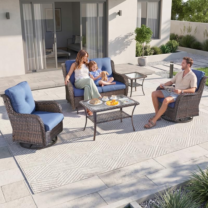 Outdoor Wicker Glider Loveseat and Table, Porch Glider 2 Seater - Image 6