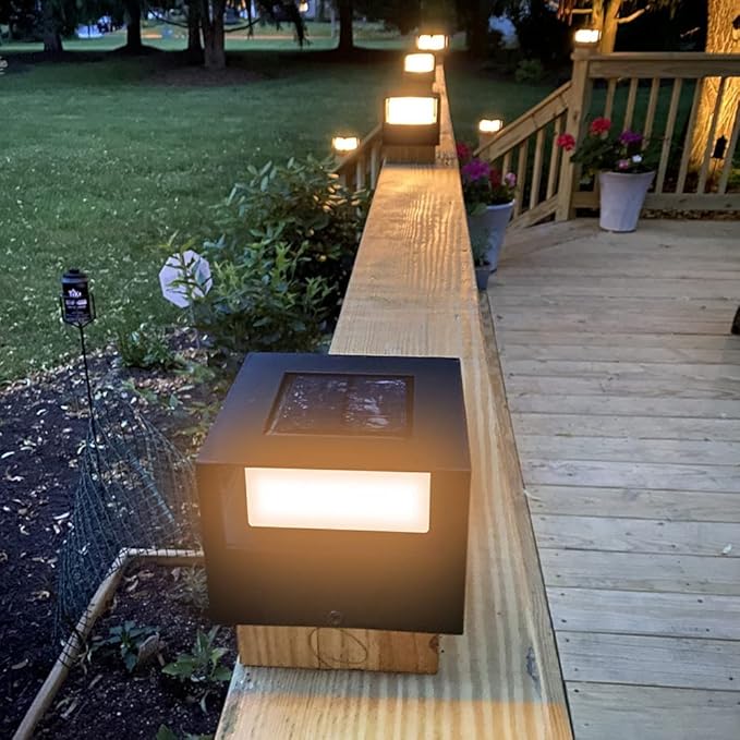 Viewsun 8 Pack Solar Post Cap Lights, Outdoor Garden Solar Powered Fence Post Cap Lights with SMD LEDs Waterproof Light Decorative for Fence Deck or Patio Decor, Fits 4x4, 5x5 or 6x6 Wooden Posts