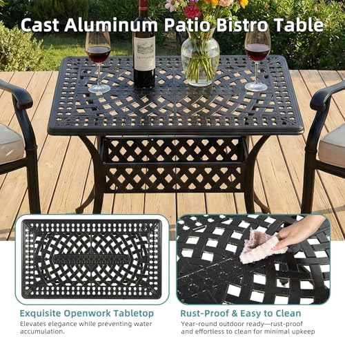 Outdoor Dining Table, All-Weather Cast Aluminum 42" Rectangle Patio Dining Table - Image 7