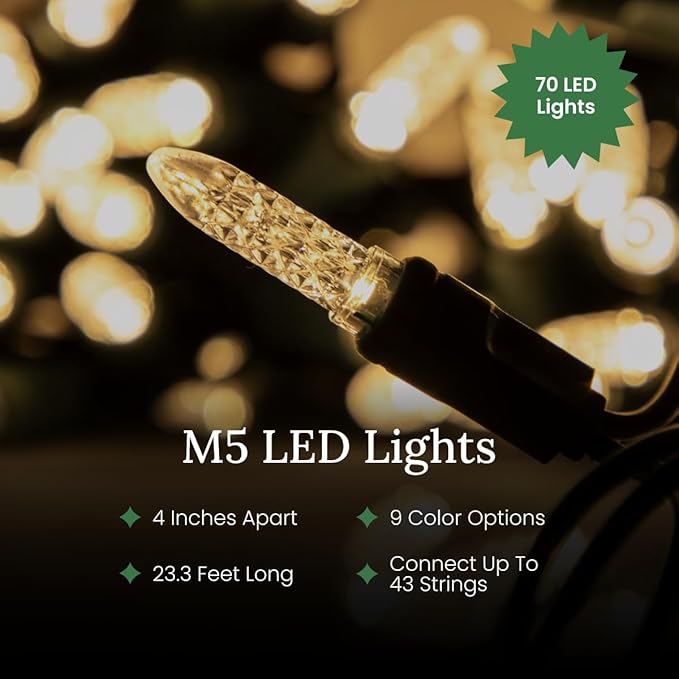 Pro Christmas M5 LED Holiday Lights - 70 Bulbs, 23.3ft - Professional Grade Indoor Outdoor Diamond Cut Sparkle Light Strings for Home Decorations and Christmas Trees - Blue