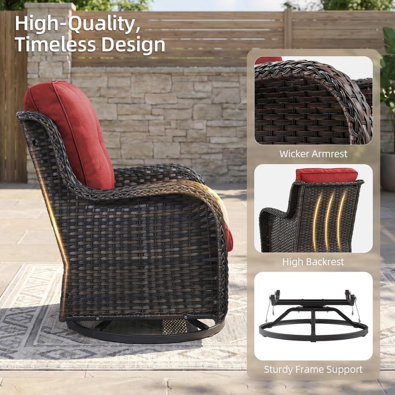 2 Pieces Outdoor Wicker Swivel Rocker Patio Chairs Set of 2, Cushions Red - Image 5
