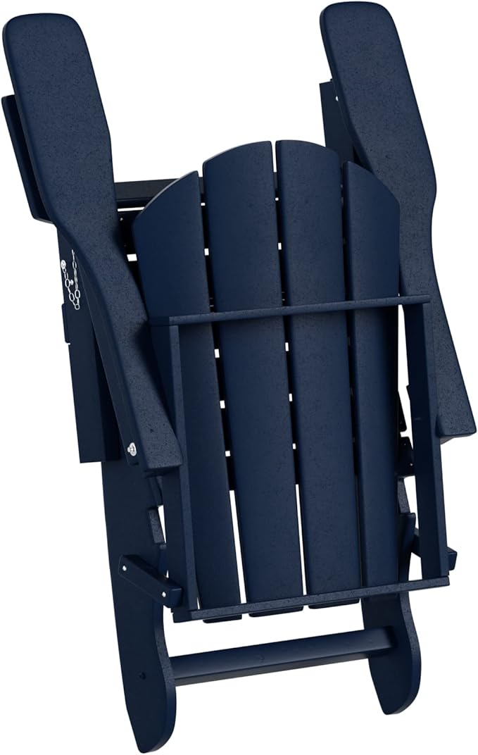 WO Home Furniture Adirondack Chairs Table Set of 3 PCS Outdoor Folding Chairs Coffee Table Weather/UV Resistant for Lawn, Garden, Bon Fire, Balcony (Navy Blue)
