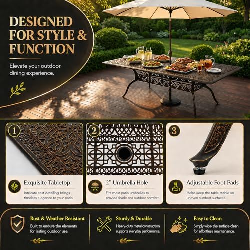 9 Piece Outdoor Dining Set Cast Aluminum Patio Furniture Set, Retro Patio - Image 3