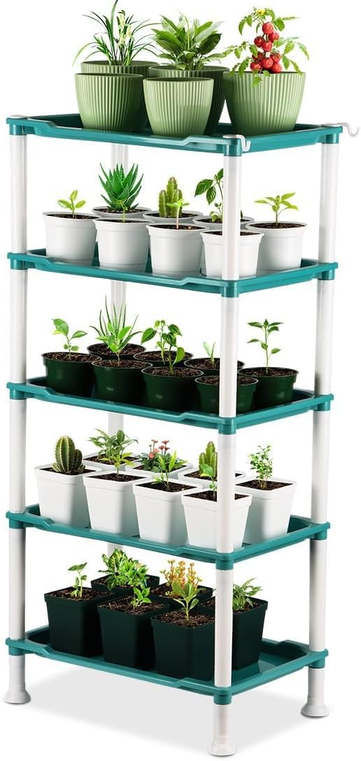 5-Tier Seed Stand with 5 Trays, Seed Starting Rack Propagation Rack Kit for Stackable Seedling Tray Seedling Staging Table for Indoor Outdoor Growing (H:37.6", W: 11.6”, L: 18.1") (Blue)