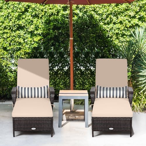 Tangkula Wicker Chaise Lounge Outdoor Set of 2, Patio Rattan Reclining Chaise - Image 2
