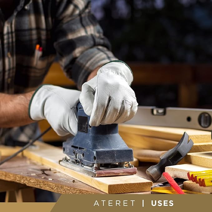 ATERET 120 Pairs Large Heavy Duty Durable Cowhide Leather Work Gloves I Driver Gloves for Truck Driving, Warehouse, Gardening, Farming