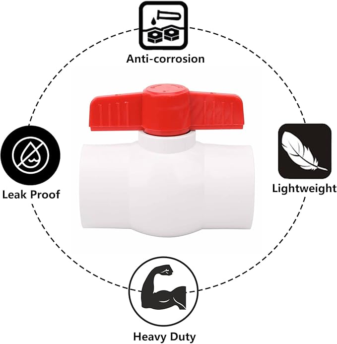 2" PVC Ball Valve Water Pipe Shut-off Valve Socket with Red T-Handle for Cold Water Supply lines, Irrigation Pipe fitting System(Socket x Socket), Schedule 40