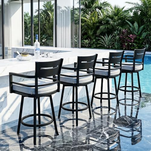 Outdoor Swivel Bar Stools Set of 4, Bar Height Patio Chairs - Image 4
