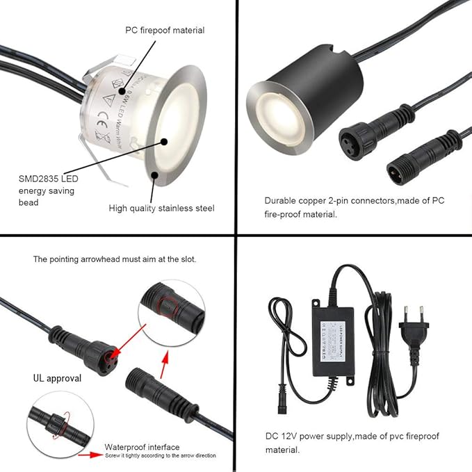 SMY Lighting Recessed LED Deck Light Kits with Black Protecting Shell φ32mm, In Ground Outdoor Landscape Lighting IP67 Waterproof,12V Low Voltage for Garden,Yard Stair,Patio,Floor,Kitchen Decoration