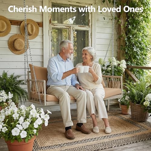 Wicker Porch Swing, Upholstered Outdoor Hanging Swing - Image 2