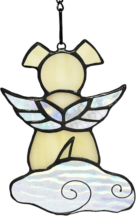 Stained Glass Angel Wings Dog Memorial Gifts for Loss of Dog Sympathy Gift Suncatcher, Rainbow Bridge Pet Passing Away Remembrance in Memory, Dog Bereavement Gifts for Loss of Pet,Yellow