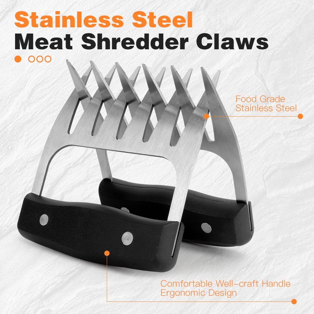 2 PCS Meat Shredder Claws, Stainless Steel Meat Claws, Metal Pulled Pork with Handle Turkey Pork Chicken Shredder Tool Accessories for Men Cooking Grilling BBQ Serving