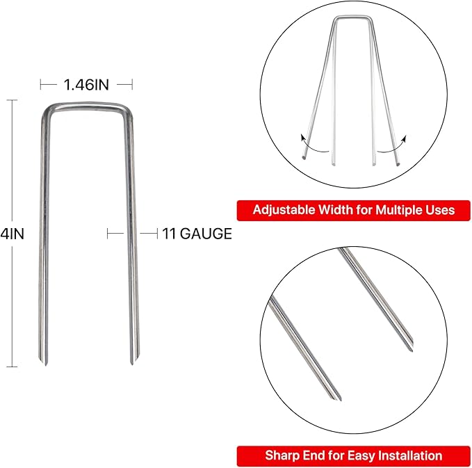 4 Inch 300 Pack Landscape Staples Galvanized Garden Stakes Anti-Rust Landscape Pins for Weed Barrier Fabric, Artificial Turf and Landscape Fabric