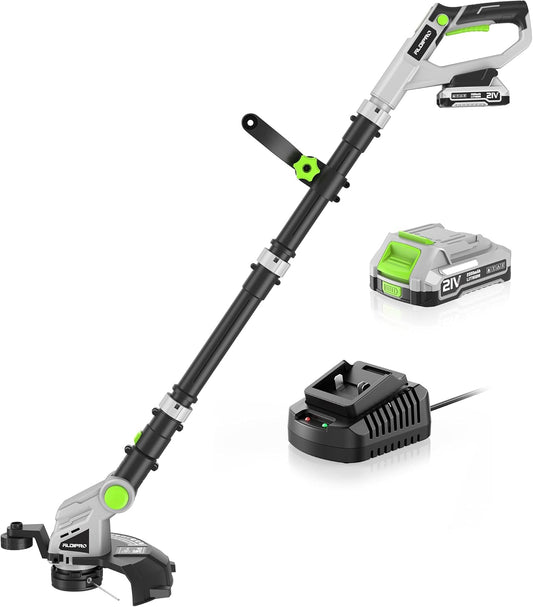 21V Cordless String Trimmer, 12" Weed Eater and Weed Wacker with Auto-Feed, Battery & Charger Included, Lightweight Adjustable Handle for Lawn Edging (AD-ST-001)