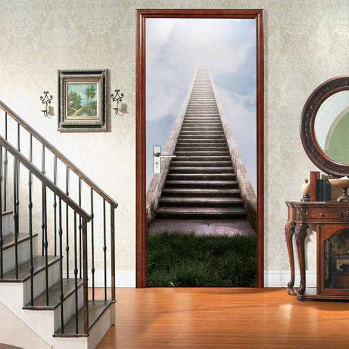 3D Door Stickers Murals - Peel & Stick - Stairs & Wallpaper - Self-Adhesive Removable PVC Waterproof Door Poster - 34.6" x 78.7" for Bedroom & Living Room