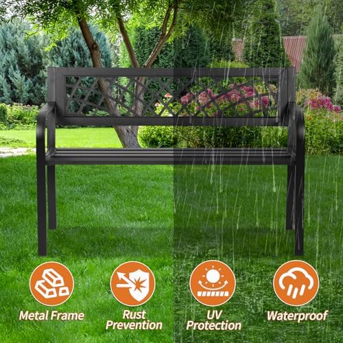 Outdoor Bench, Patio Garden Benches, Metal Weatherproof Porch Bench - Image 4