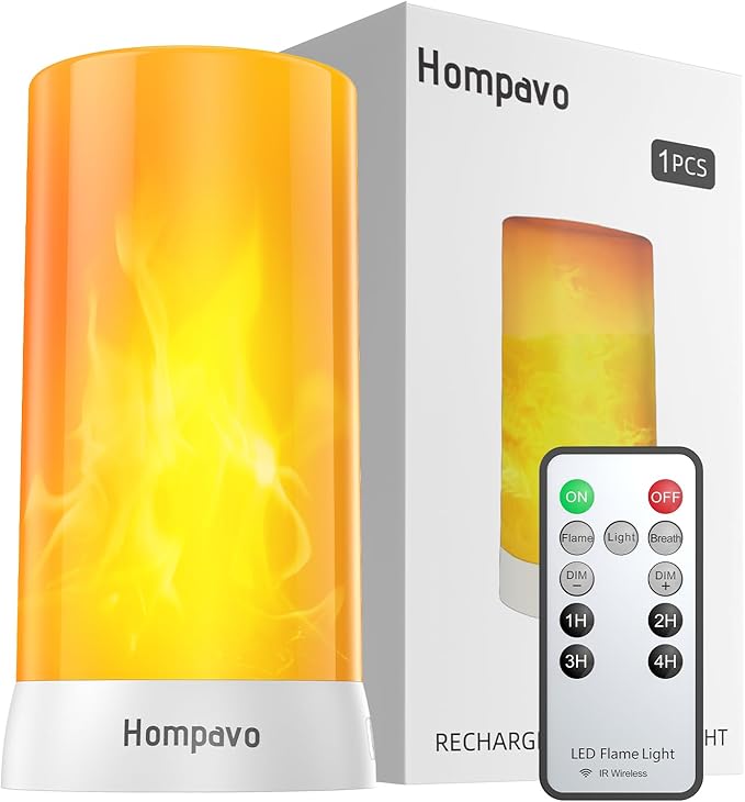 Hompavo 【Upgraded】 LED Flame Lights with Remote & Timer, 4-Mode Rechargeable Battery Operated Flameless Candles, Pillar Flickering Lantern for Living Room Bathroom Patio Wedding Halloween Home Decor