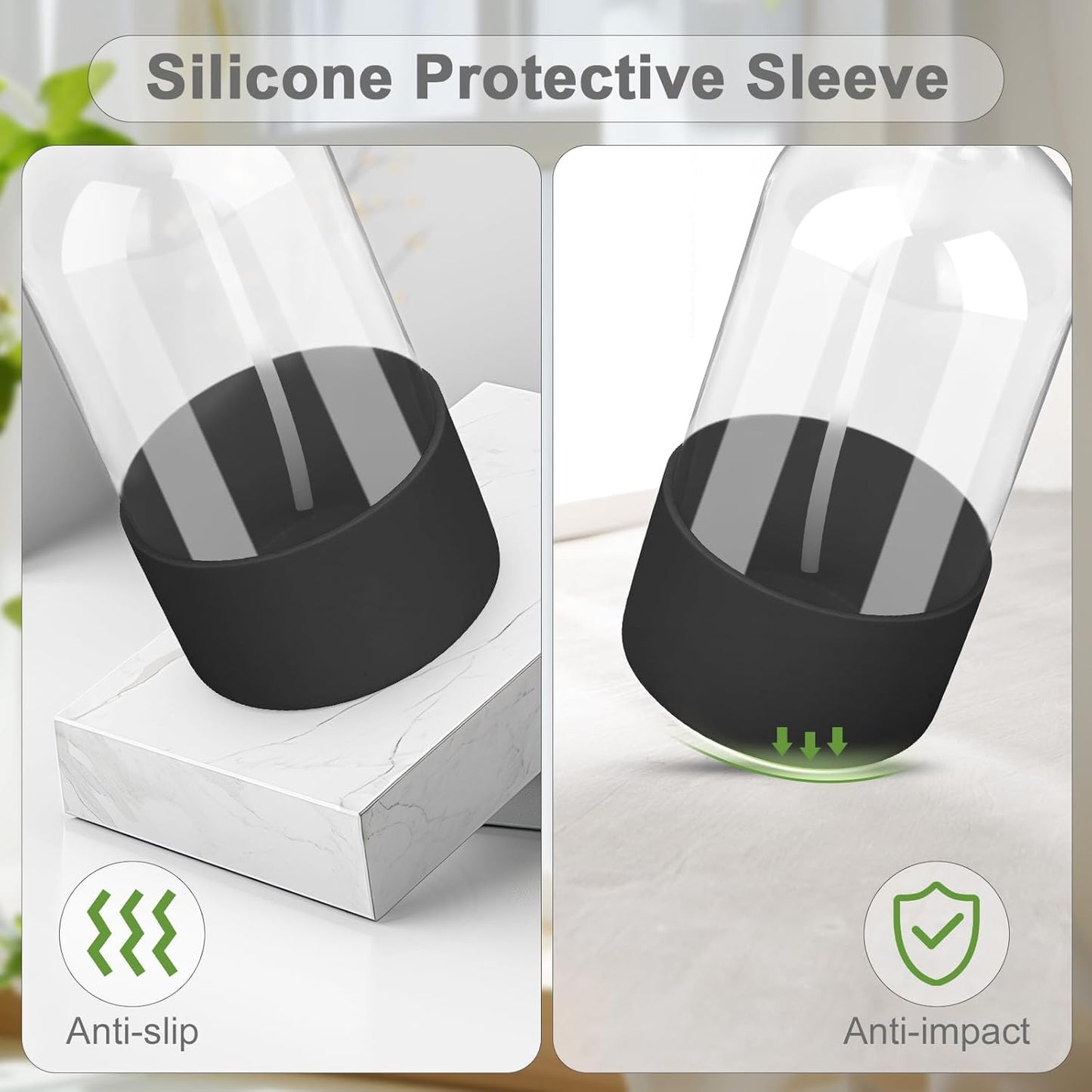 2 Pack Glass Spray Bottles with Silicone Sleeve, 16 oz Empty Refillable Containers with Adjustable Spray Nozzles, Spray Bottles for Hair, Cleaning Solutions and Plants Black&Grey