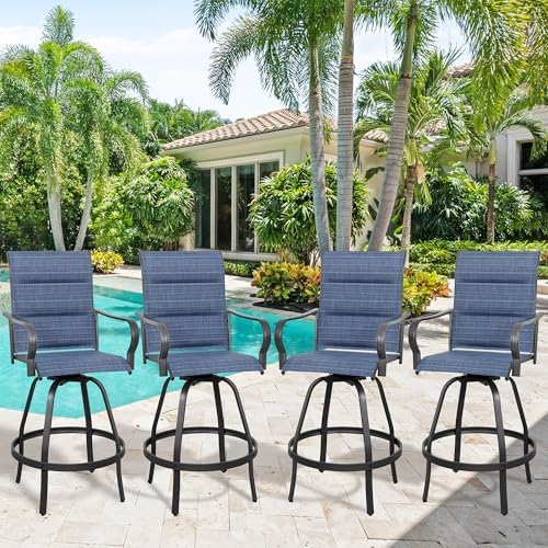 Vongrasig 4 Piece Outdoor Patio Swivel Bar Chairs, All Weather Padded Sling - Image 2