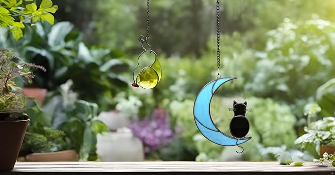 Black Cat Stained Glass Suncatcher,Cat Memorial Gifts for Loss of Cat,Cat Mom Gifts,Cat Sympathy Gifts for Cat Lovers,Window Hanging Ornament