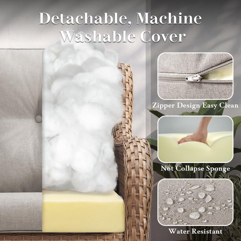 Outdoor Yellow Wicker Furniture Set of 5, Wicker Patio Conversation Sets - Image 5