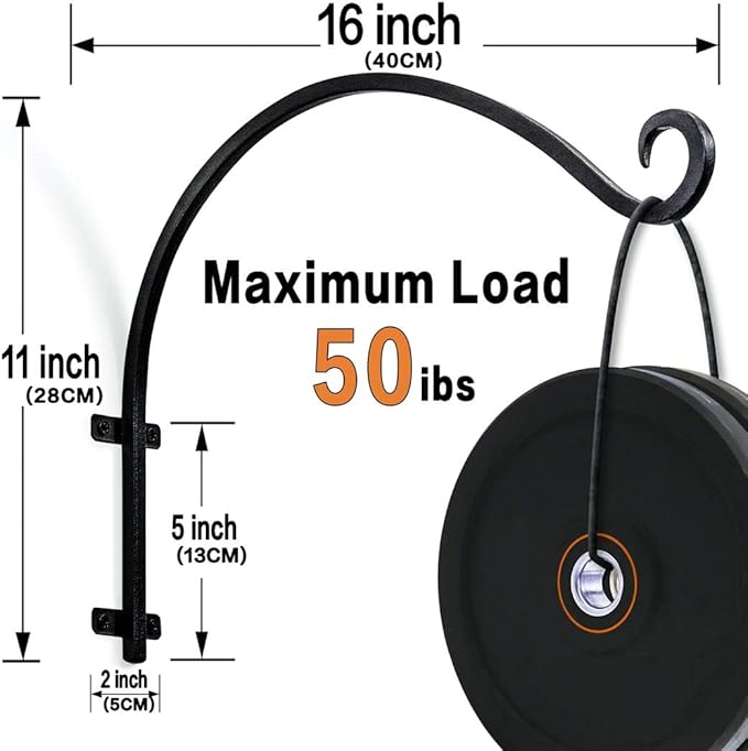 Heavy Duty Hanging Plant Bracket: Outdoor Hand-Forged Hanging Plant Bracket Hook - 16Inch Black Bird Feeder Bracket